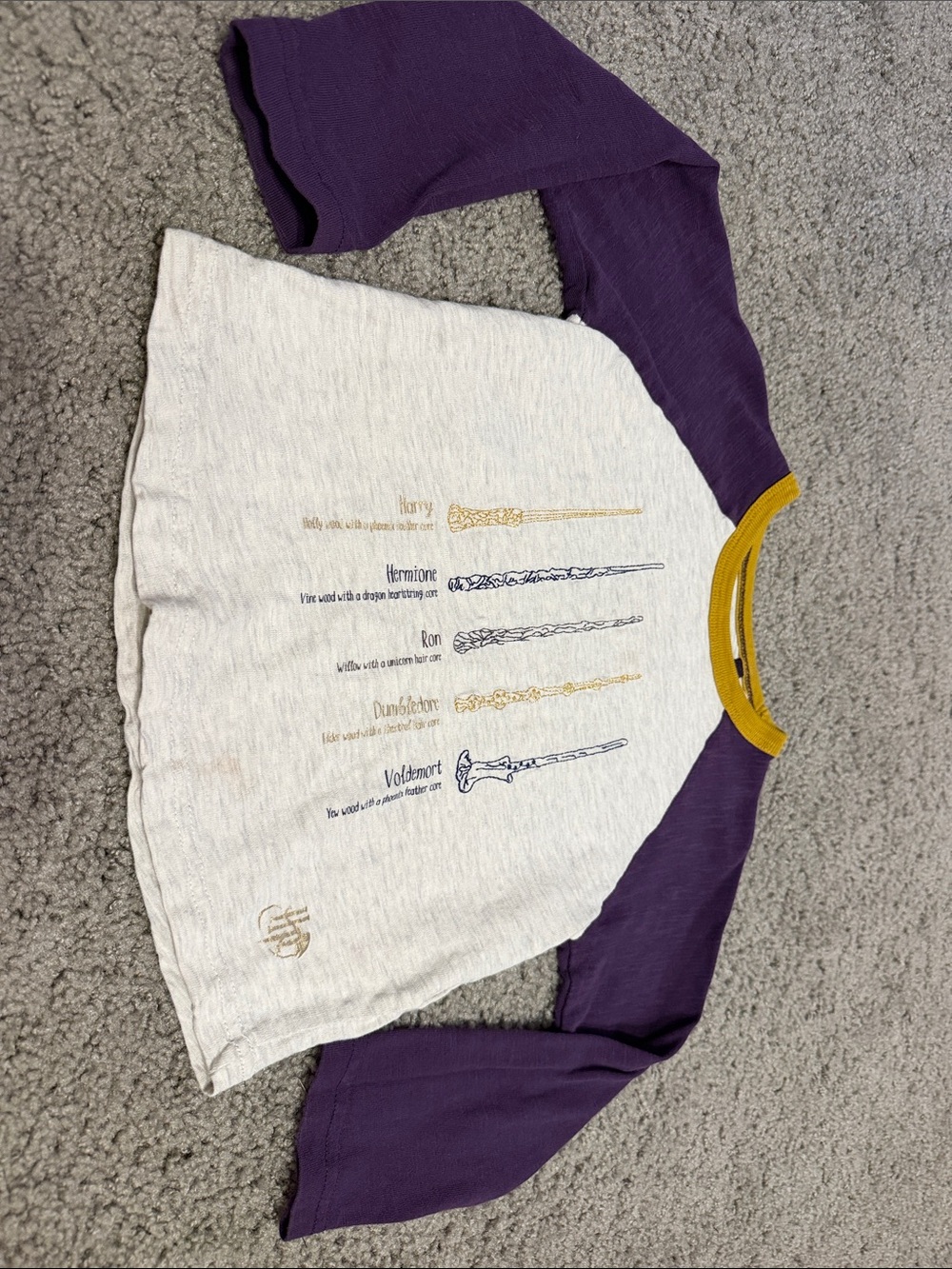 Mini Boden x Harry Potter Kids Purple and Cream Raglan Top with Wizard Wands